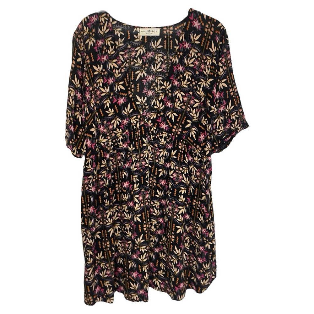 Natural Life Blouse/Tunic/Dress Floral Deep V Cut Size Medium